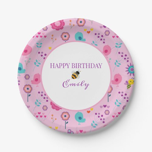 Cartoon Bees and Birds Paper Plates