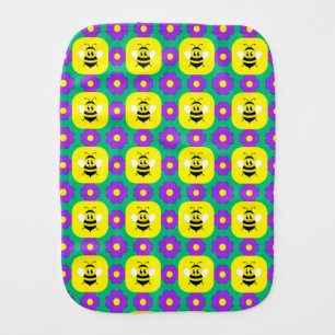 Cartoon Bees and Flowers Baby Burp Cloth