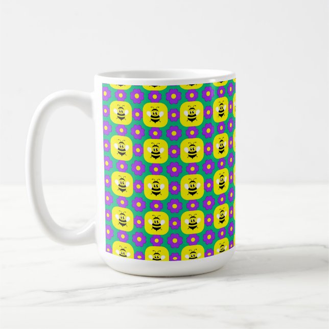 Cartoon Bees and Flowers Coffee Mug (Left)