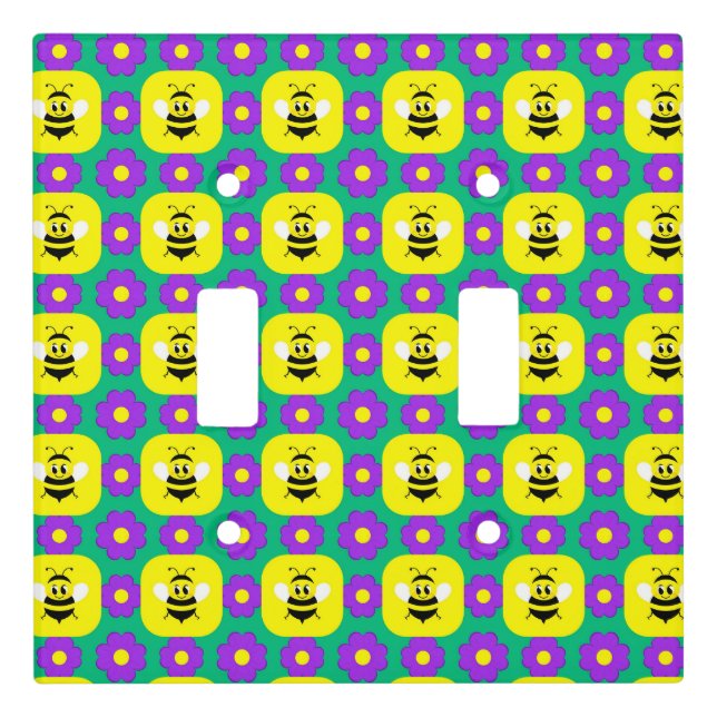 Cartoon Bees and Flowers Light Switch Cover (Front)