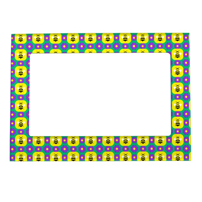 Cartoon Bees and Flowers Magnetic Frame (Front)