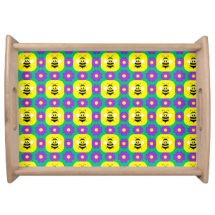 Cartoon Bees and Flowers Serving Tray