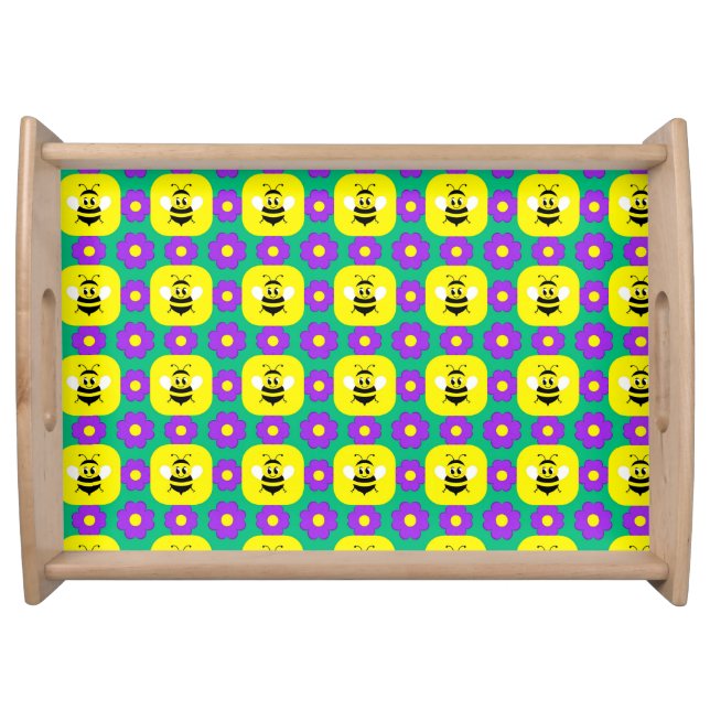 Cartoon Bees and Flowers Serving Tray (Front)
