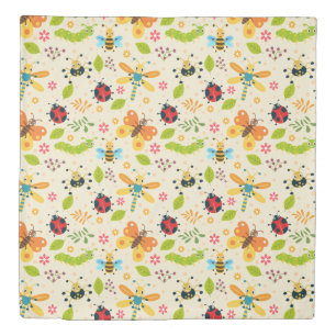 Cartoon Bees Floral Pattern For Everyday Decor Duvet Cover