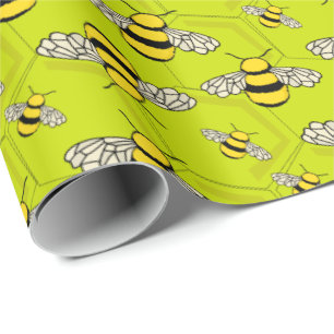 Cartoon Bees on Beehive Cute Wrapping Paper
