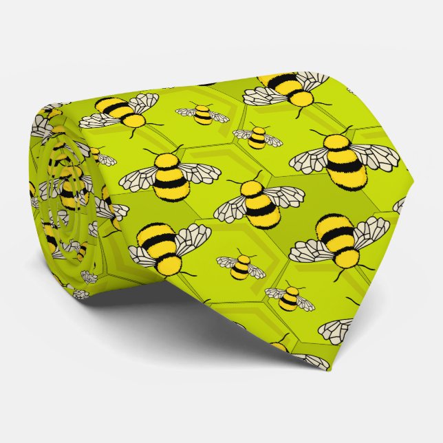 Cartoon Bees on Honeycomb Cute Neck Tie (Rolled)