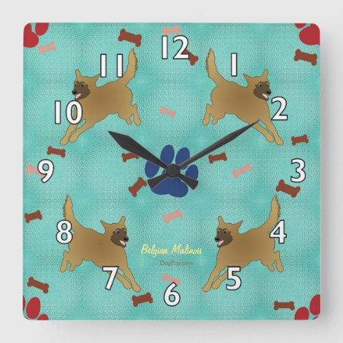 Cartoon Belgian Malinois Square Wall Clock