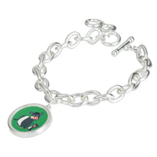 Cartoon Belted Galloway Cow & Calf Charm Bracelet