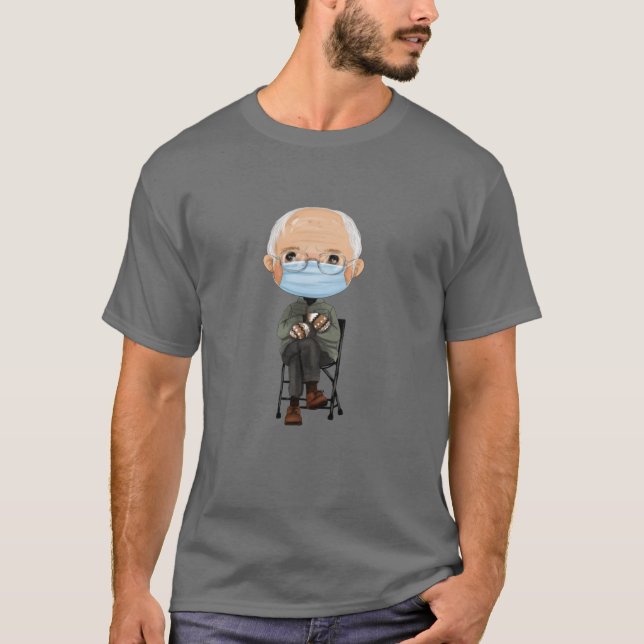 Cartoon Bernie Sanders and his Warm Brown Mittens T-Shirt (Front)