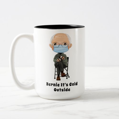 Cartoon Bernie Sanders and his Warm Brown Mittens Two_Tone Coffee Mug