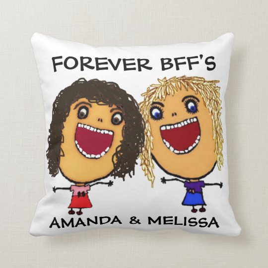 Cartoon Best Friend Bffs Blonde And Brunette Throw Pillow Zazzle Com