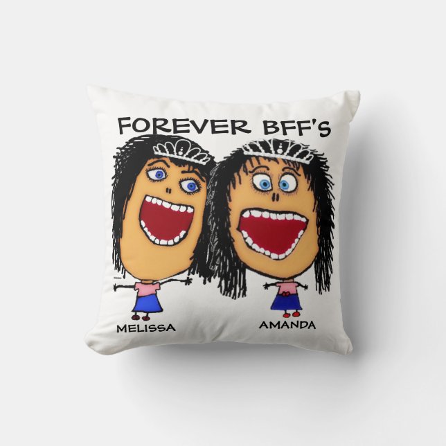 Cartoon Best Friend BFF's Throw Pillow (Front)