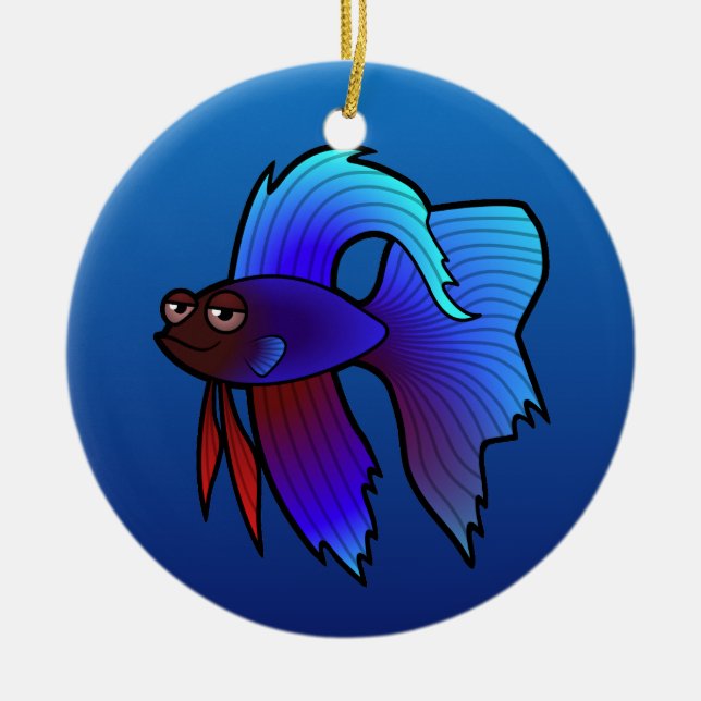 Cartoon Betta Fish / Siamese Fighting Fish Ceramic Ornament (Front)