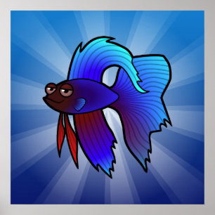 Cartoon Betta Fish / Siamese Fighting Fish Poster