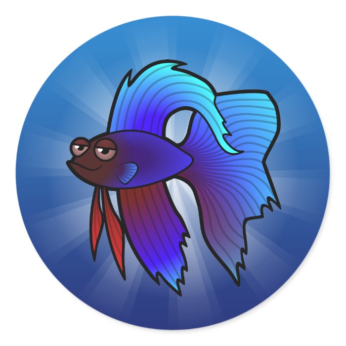 Cartoon Betta Fish / Siamese Fighting Fish Round Stickers