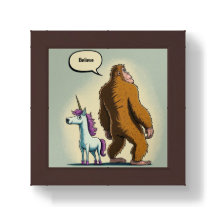 Cartoon Bigfoot & Unicorn Believe Together