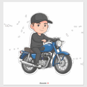 🎁 Cartoon Biker Motorcycle Ride Fun Gift Design Sticker