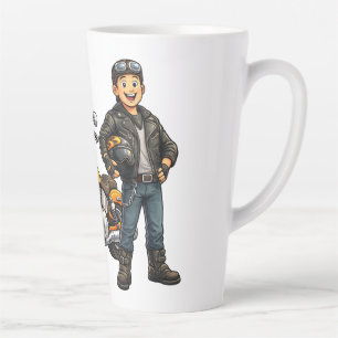 Cartoon Biker with Powerful Motorcycle Rider Art Latte Mug