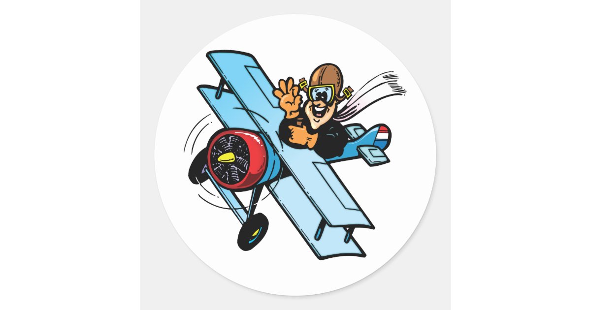 Cartoon Biplane Classic Round Sticker | Zazzle