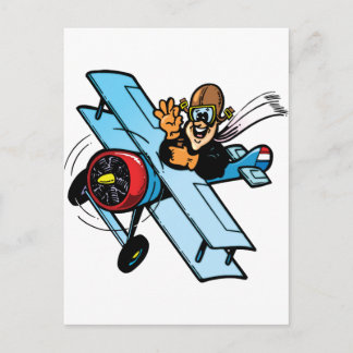 Cartoon Biplane Postcard