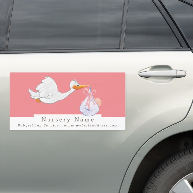 Cartoon Bird & Baby, Babysitter, Daycare, Nursery Car Magnet (In Situ)