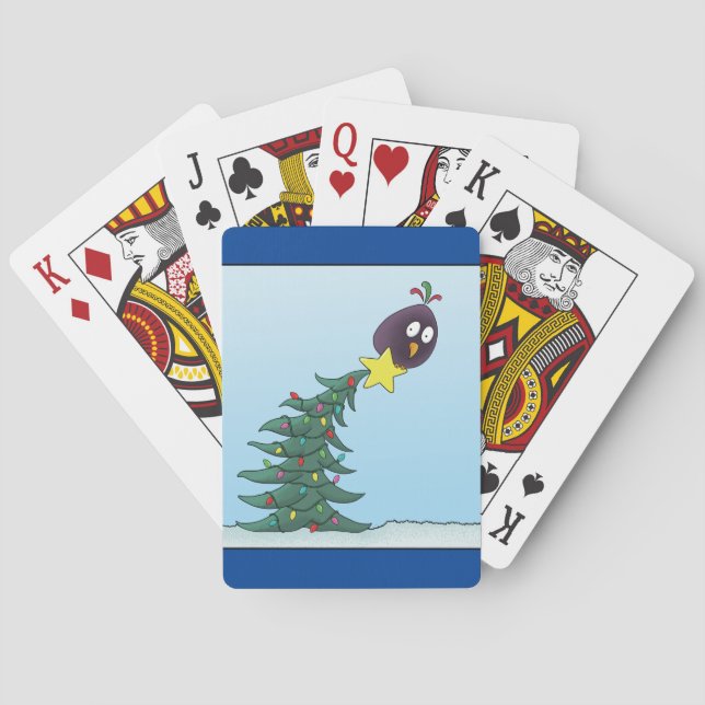 Cartoon Bird Christmas Tree Star Poker Cards (Back)