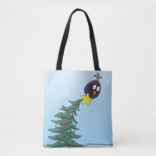 Cartoon Bird Christmas Tree Star Tote Bag