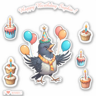 Cartoon Bird - Happy Birthday Personalized Sticker