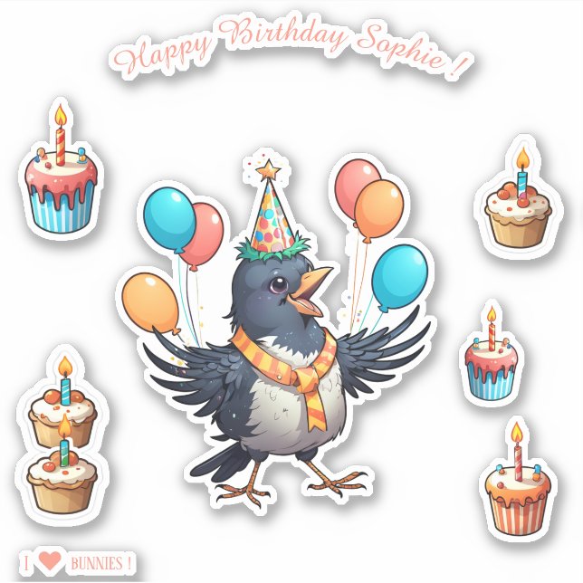 Cartoon Bird - Happy Birthday Personalized Sticker (Front)