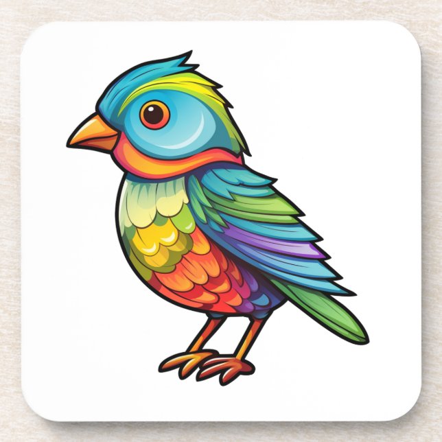 Cartoon bird illustration beverage coaster (Front)