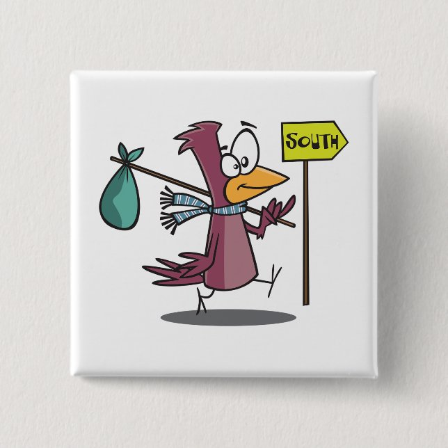 Cartoon Bird Migrating South Traveling Button (Front)