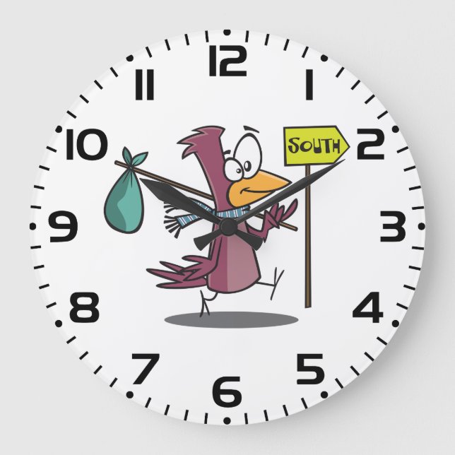 Cartoon Bird Migrating South Traveling Large Clock (Front)