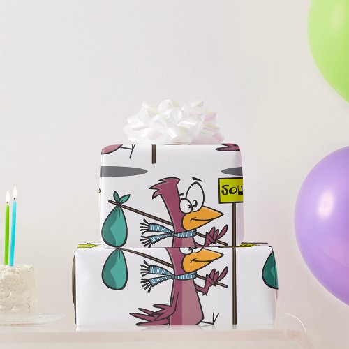 Cartoon Bird Travelling South Wrapping Paper