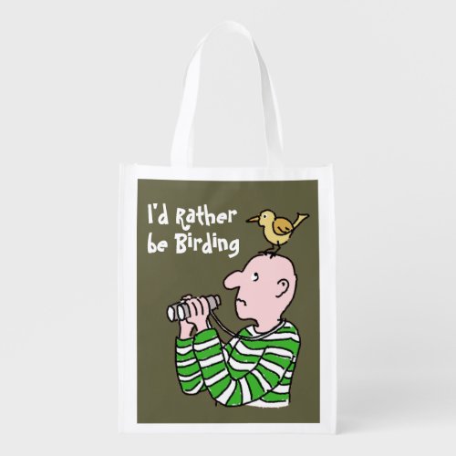 Cartoon Bird Watcher  Bird Grocery Bag