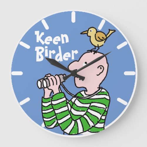 Cartoon Bird Watcher  Bird Large Clock