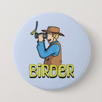 Cartoon Birder Button by HolidayBug at Zazzle