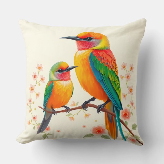 🎨 Cartoon Birds Throw Pillow Nature Home Decor  (Front)