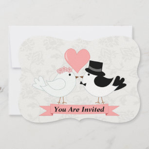 Cartoon birds wedding couple invitation