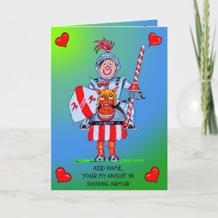 Cartoon birthday card knight inb shining armor