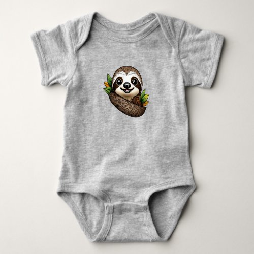 Cartoon Black and Brown Adorable Sloth Face Baby Bodysuit