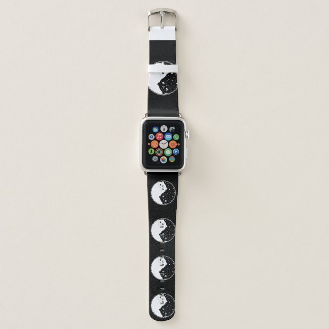 Cartoon black and white cats, yin yang sign apple watch band (Front)