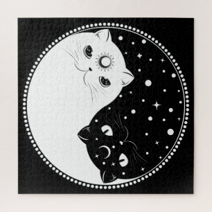 Cartoon black and white cats, yin yang sign jigsaw puzzle