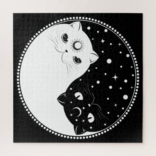 Cartoon black and white cats yin yang sign jigsaw puzzle