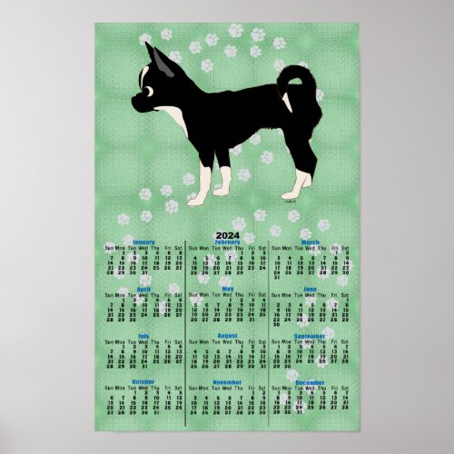 Cartoon Black and White Chihuahua 2024 Calendar Poster