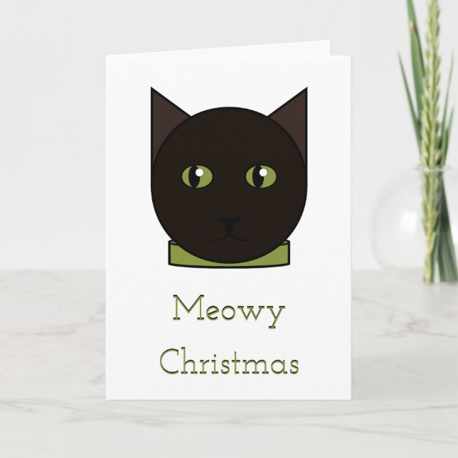 Cartoon Black Cat Christmas Card (Front)