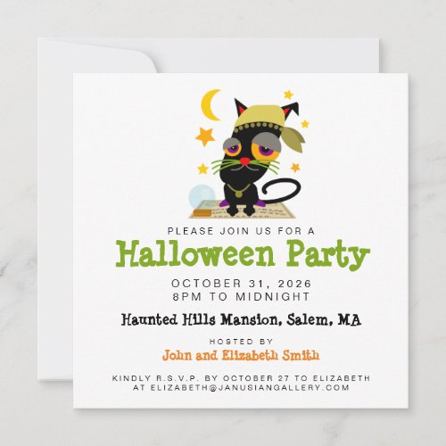 Cartoon Black Cat Halloween Party Invitation