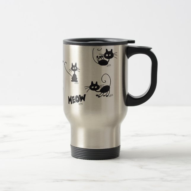 Cartoon Black Cat Travel Mug (Right)