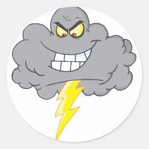Cartoon Black Cloud With Lightning Classic Round Sticker