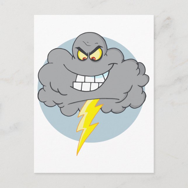 Cartoon Black Cloud With Lightning Postcard (Front)