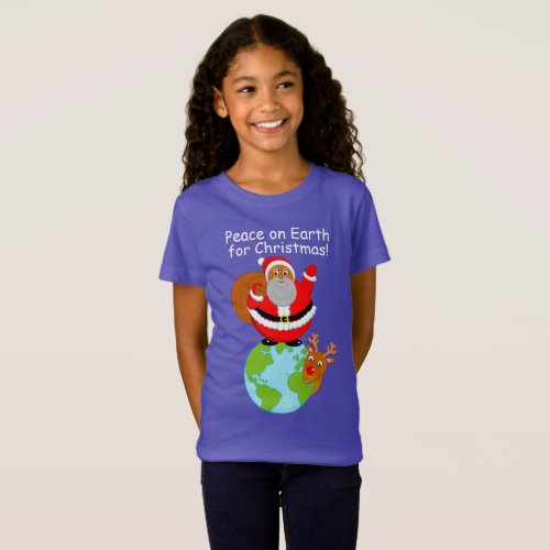 Cartoon Black Santa Claus standing on the Earth T_Shirt